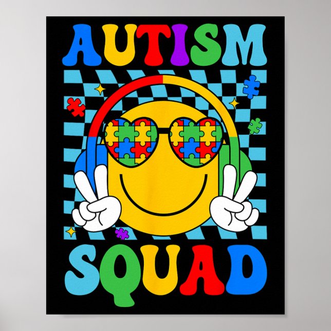 Autism Awareness Autism Squad Support Smile Face W Poster (Front)