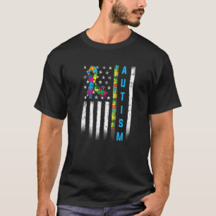 Autism Awareness Autistic Distressed American Flag T-Shirt
