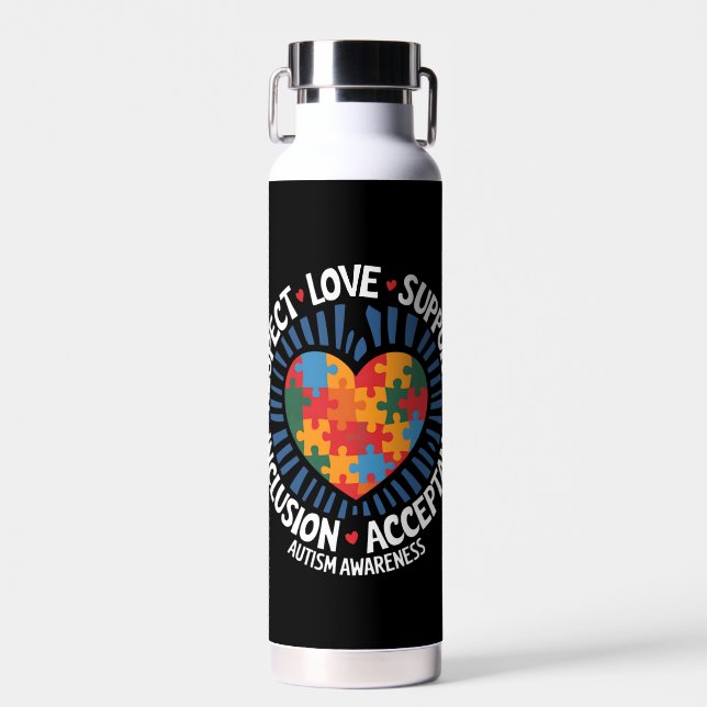 Autism Awareness Autistic Respect Love Support Water Bottle (Front)