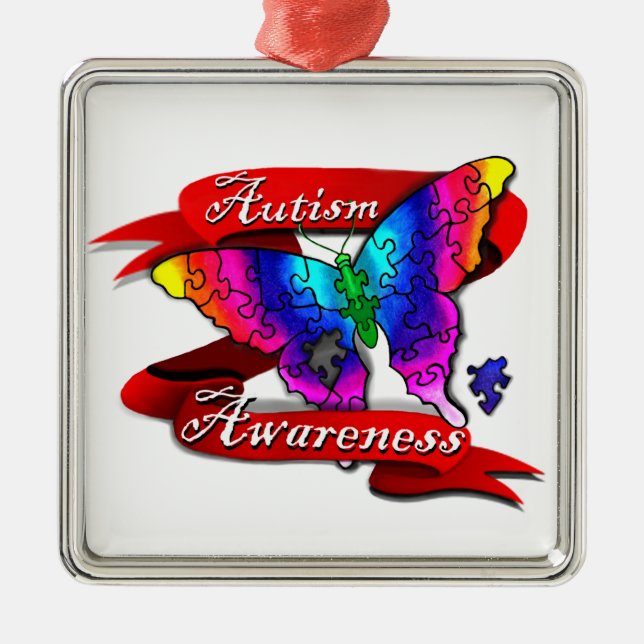 Autism Awareness Banner Metal Tree Decoration (Front)