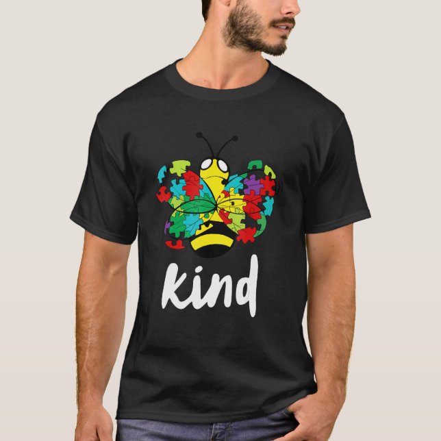 Autism Awareness  Be Kind Bee Aspergers Puzzle Pie T-Shirt (Front)