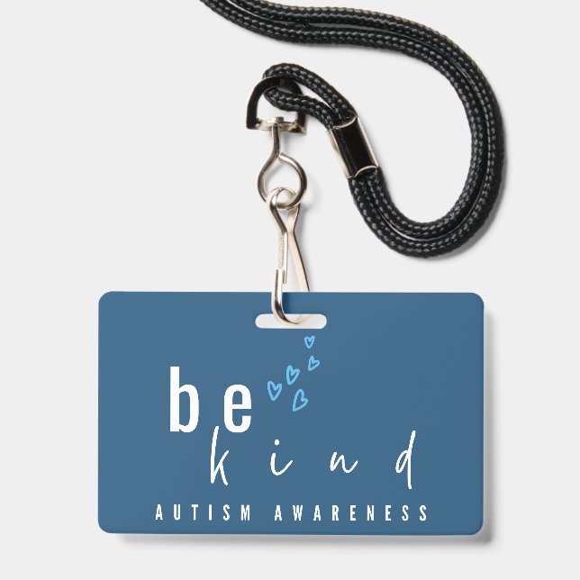 autism awareness be kind blue hearts modern  ID badge (Front with Lanyard)