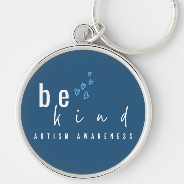 autism awareness be kind blue hearts modern  key ring (Front)