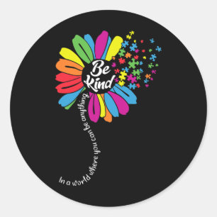 Autism Awareness Be Kind In A Word Daisy Classic Round Sticker