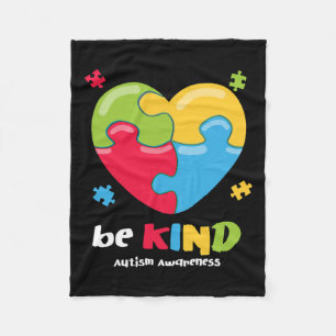 Autism Awareness - Be Kind Puzzle Heart Kindness Fleece Blanket