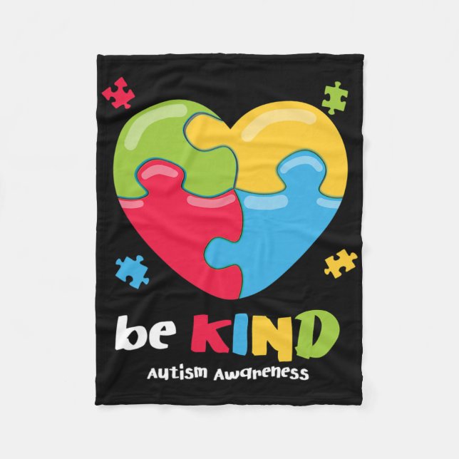 Autism Awareness - Be Kind Puzzle Heart Kindness  Fleece Blanket (Front)