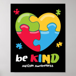 Autism Awareness - Be Kind Puzzle Heart Kindness  Poster