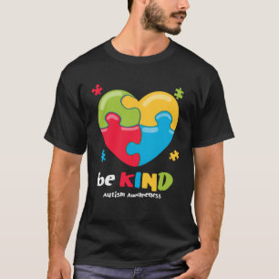 Autism Awareness Be Kind Puzzle Heart Kindness T-Shirt
