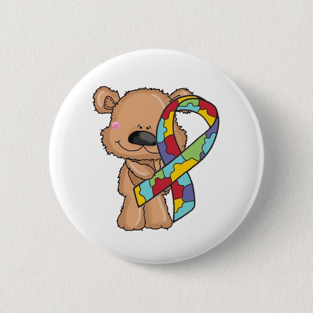 Autism Awareness Bear 6 Cm Round Badge (Front)