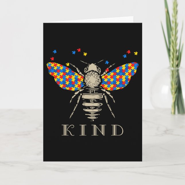 Autism Awareness Bee Kind Puzzle Pieces  Card (Front)