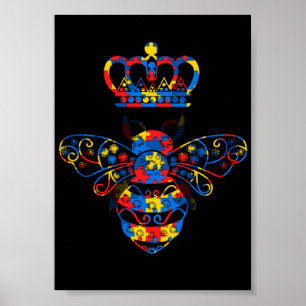 Autism Awareness Bee with Crown and Jewellery Fash Poster