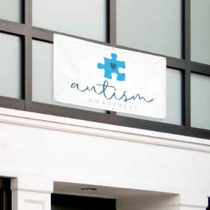 autism awareness blue puzzle piece heart banner