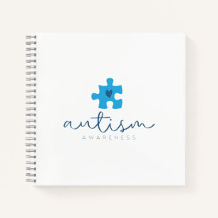 autism awareness blue puzzle piece heart  notebook