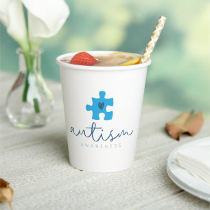 autism awareness blue puzzle piece heart paper cups