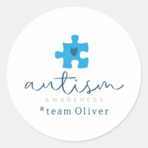 autism awareness blue puzzle piece #team name  classic round sticker