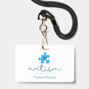 autism awareness blue puzzle piece #team name ID badge