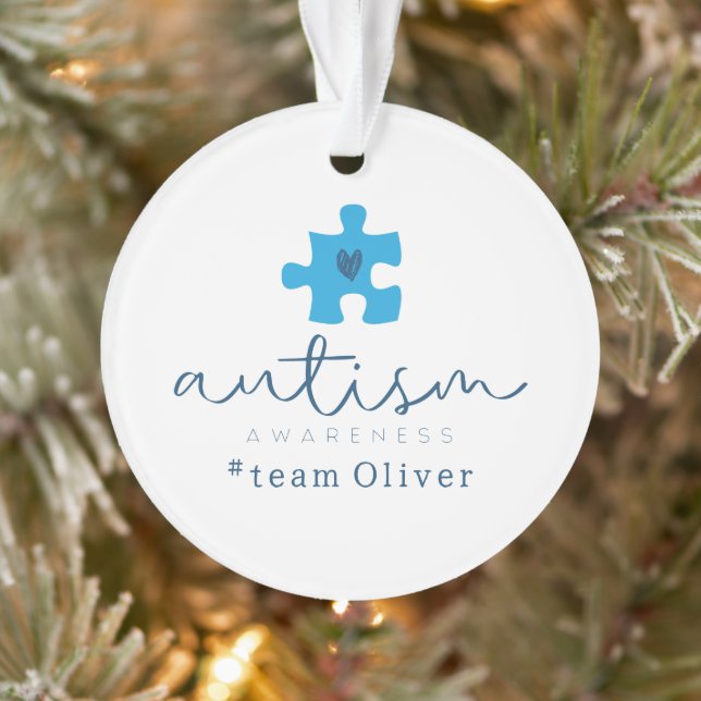 autism awareness blue puzzle piece #team name  ornament (Tree)