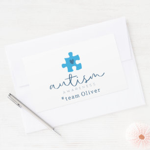autism awareness blue puzzle piece #team name  rectangular sticker