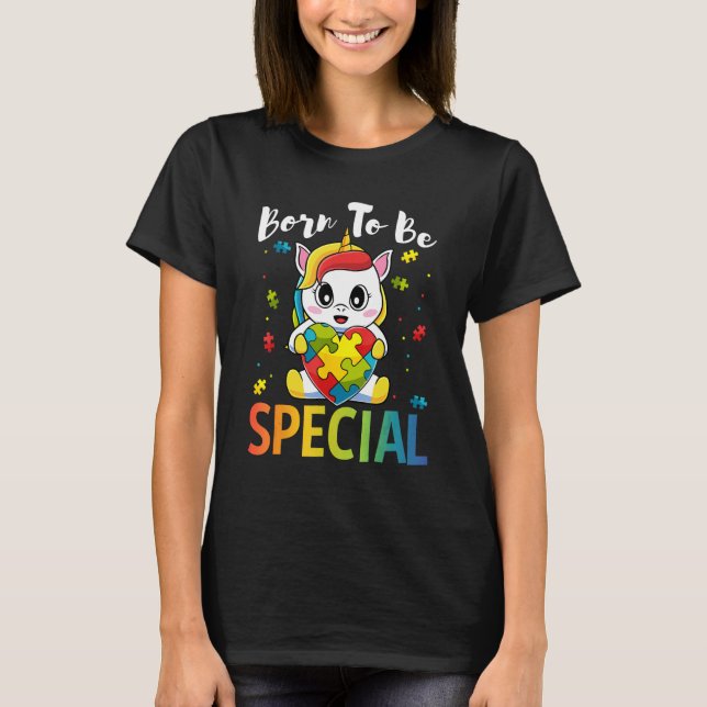 Autism Awareness Born Special Unicorn Puzzle Girls T-Shirt (Front)