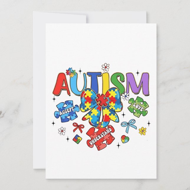 Autism Awareness Bow Coquette Puzzle Piece Neuro  Invitation (Front)