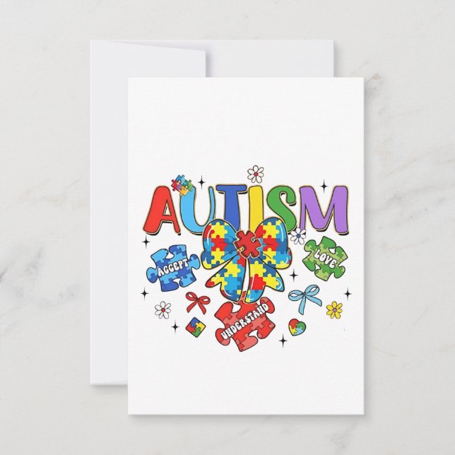 Autism Awareness Bow Coquette Puzzle Piece Neuro  Invitation (Front)
