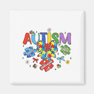 Autism Awareness Bow Coquette Puzzle Piece Neuro  Magnet
