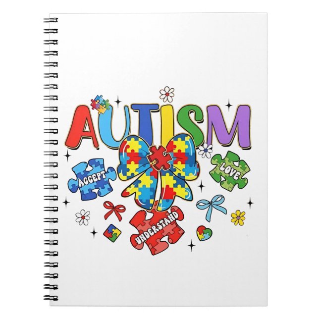 Autism Awareness Bow Coquette Puzzle Piece Neuro  Notebook (Front)