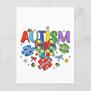 Autism Awareness Bow Coquette Puzzle Piece Neuro  Postcard
