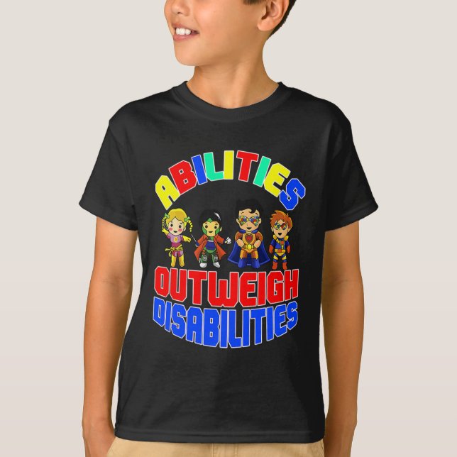Autism Awareness Boy Abilities Outweigh Disabiliti T-Shirt (Front)