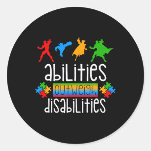 Autism Awareness  Boys Abilities Outweigh Disabili Classic Round Sticker