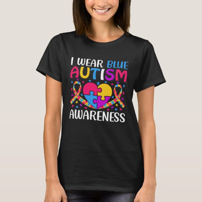 Autism Awareness Boys Girls I Wear Blue ASD Puzzle T-Shirt (Front)