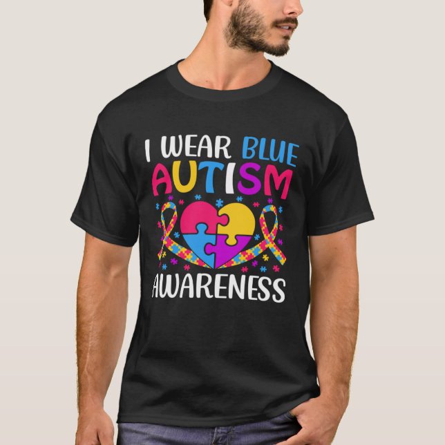 Autism Awareness Boys Girls I Wear Blue ASD Puzzle T-Shirt (Front)