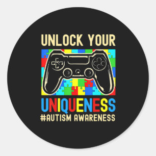 Autism Awareness Boys Girls Video Game Controller  Classic Round Sticker