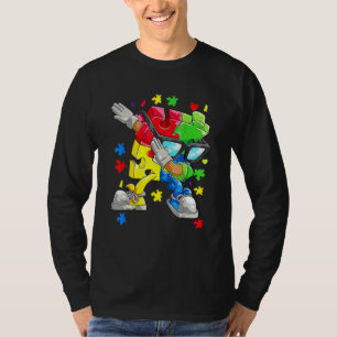 Autism Awareness Boys Kids Dabbing Puzzle Piece Su T-Shirt