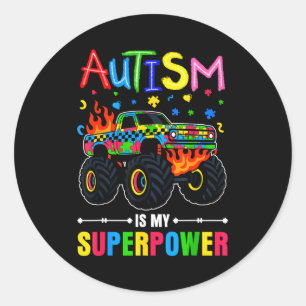 Autism awareness boys monster truck kids girls classic round sticker