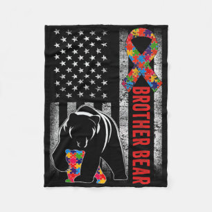 Autism Awareness Brother Bear American Flag Autism Fleece Blanket