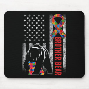 Autism Awareness Brother Bear American Flag Autism Mouse Pad