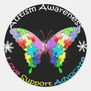 Autism Awareness Butterfly Classic Round Sticker