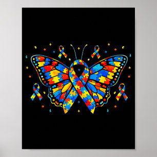Autism Awareness Butterfly Puzzle Ribbon  Poster