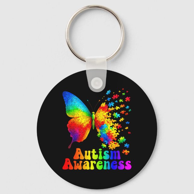 Autism Awareness Butterfly Puzzle Support Autistic Key Ring (Front)