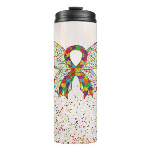 Autism Awareness Butterfly Ribbon Thermal Tumbler