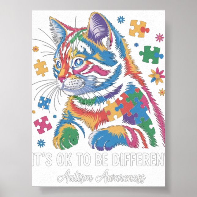 Autism Awareness Cat It'S Ok To Be Different Autis Poster (Front)
