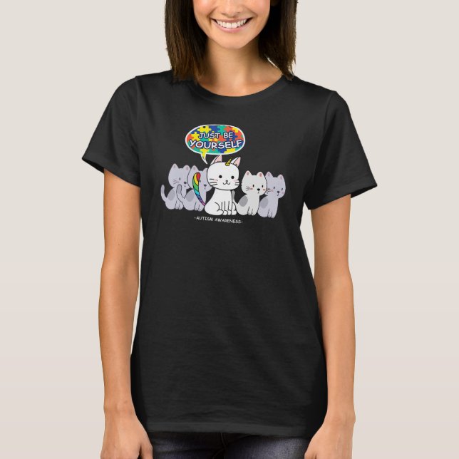 Autism Awareness Cat Unicorn Be Yourself Cute  T-Shirt (Front)