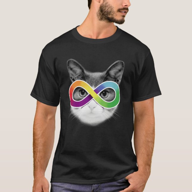 Autism Awareness Cat Wearing Infinity Symbol Glass T-Shirt (Front)