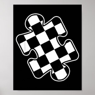 Autism Awareness Checkered Puzzle Piece Race Car G Poster