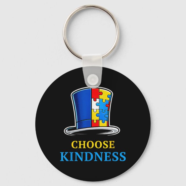 Autism Awareness Choose Kindness Puzzle Hat Key Ring (Front)