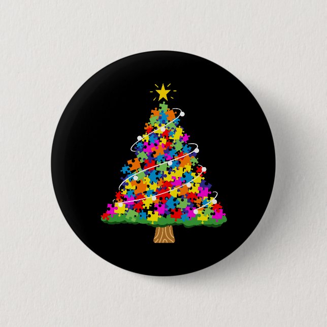 Autism Awareness Christmas Tree 6 Cm Round Badge (Front)