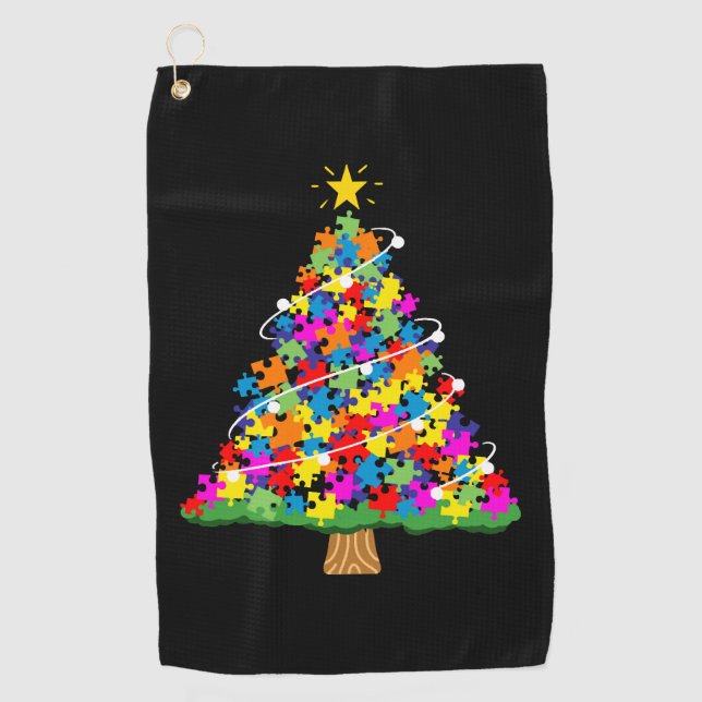 Autism Awareness Christmas Tree Golf Towel (Front)