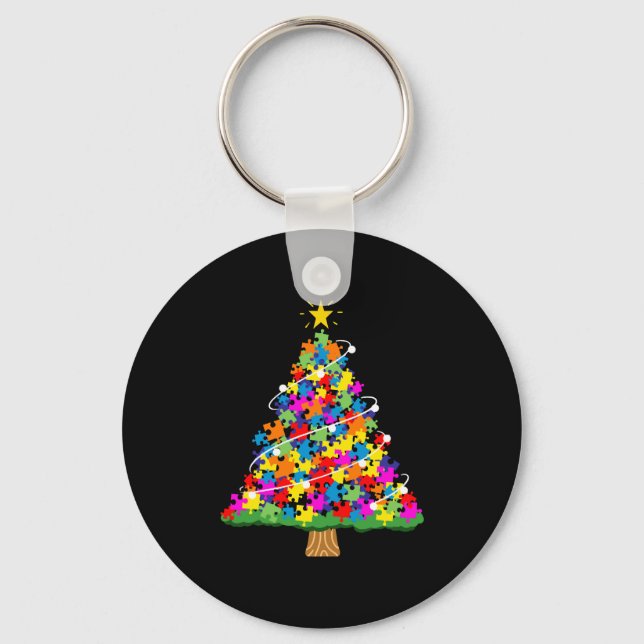 Autism Awareness Christmas Tree Key Ring (Front)