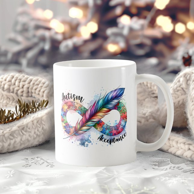 Autism Awareness Colourful Feather Infinity Symbol Coffee Mug (Creator Uploaded)
